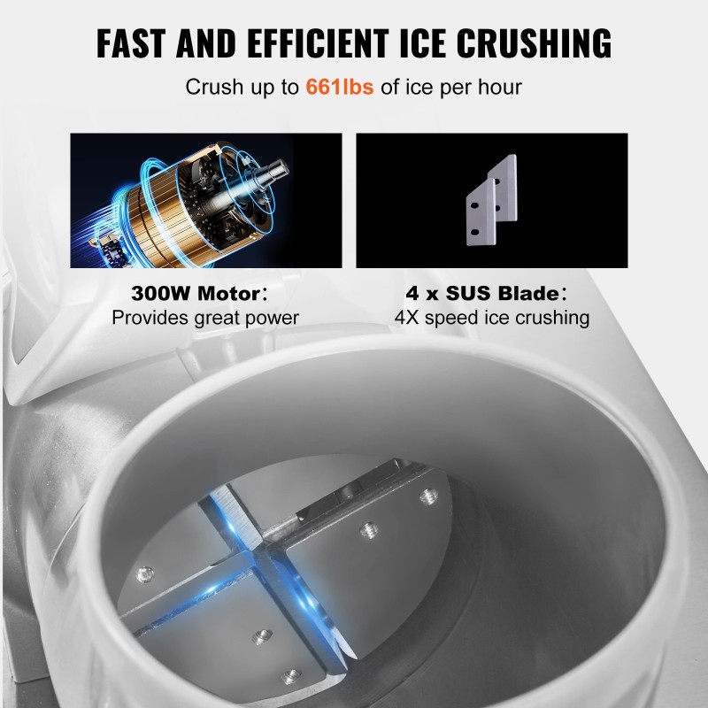 Jäämurskain ruostumattomasta teräksestä 350 watin 300 kilogrammaa tunnissa ammattikäyttöön ja kotiin