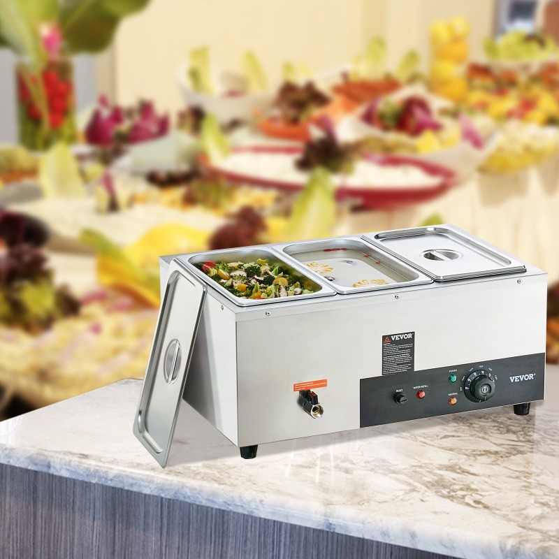 Sähköinen bain marie ruoanlämmitin ruostumattomasta teräksestä 3 kpl 8 qt ruokapataa