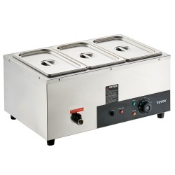 Sähköinen bain marie ruoanlämmitin ruostumattomasta teräksestä 3 kpl 8 qt ruokapataa