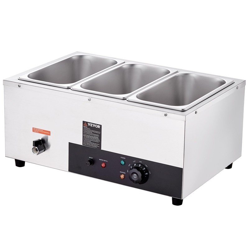 Sähköinen bain marie ruoanlämmitin ruostumattomasta teräksestä 3 kpl 8 qt ruokapataa