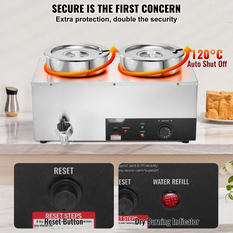 Sähköinen keittolämmitin ruostumatonta terästä kaksiosainen buffet ja ammattikeittiöön