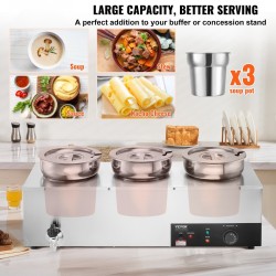 Sähköinen keittoastia ruostumattomasta teräksestä kolmella pyöreällä padalla ammattikäyttöön