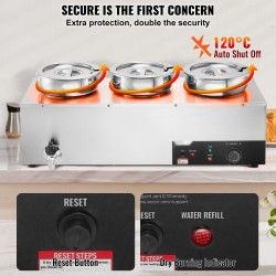 Sähköinen keittoastia ruostumattomasta teräksestä kolmella pyöreällä padalla ammattikäyttöön