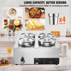 Sähköinen keittohaude ruostumatonta terästä neljä seitsemän litran astiaa noutopöytiin