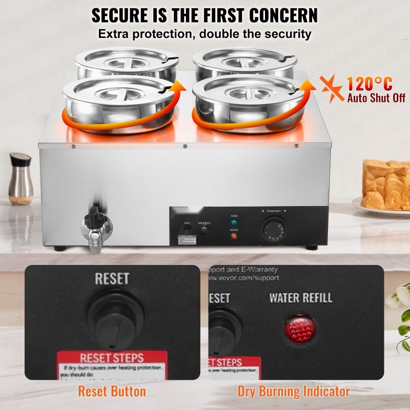 Sähköinen keittohaude ruostumatonta terästä neljä seitsemän litran astiaa noutopöytiin