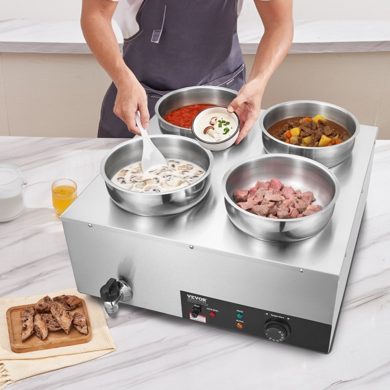 Sähköinen keittohaude ruostumatonta terästä neljä seitsemän litran astiaa noutopöytiin