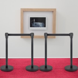 Jonotolppasetti neljä kappaletta ruostumaton teräs musta kaksi metriä pitkä hihna