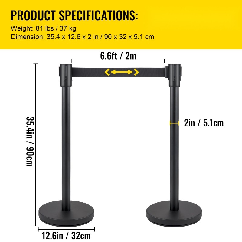 Jononohjaustolppasarja 6 kpl teräs ja rauta sisäänkelaantuva 2 m musta nauha