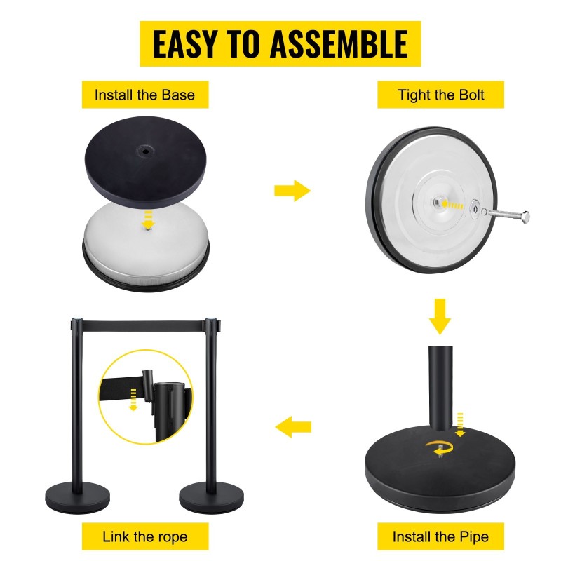 Jononohjaustolpusetti 4 kpl ruostumaton teräs ja rauta 90cm musta 2m nauha betonijalusta
