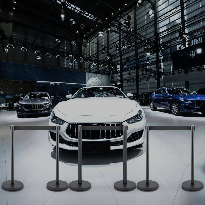 Jononohjaustolpasetti 6 kpl ruostumatonta terästä 90 cm musta 2 m nauha betonijalusta