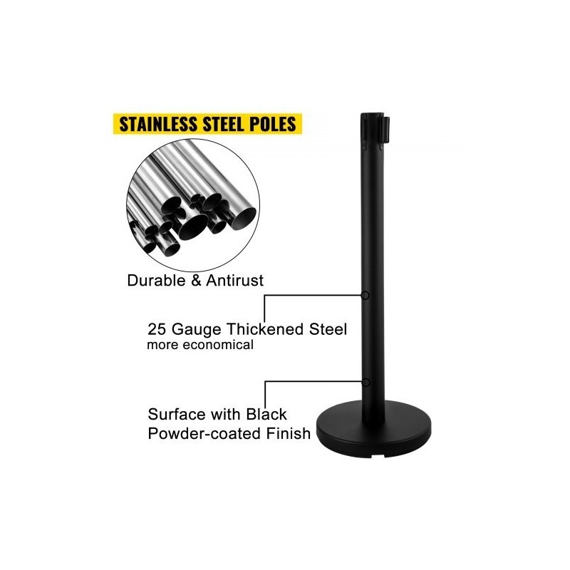 Jononohjaustolpat ruostumattomasta teräksestä 4 kpl musta 90 cm 2 m nauha opastekehys