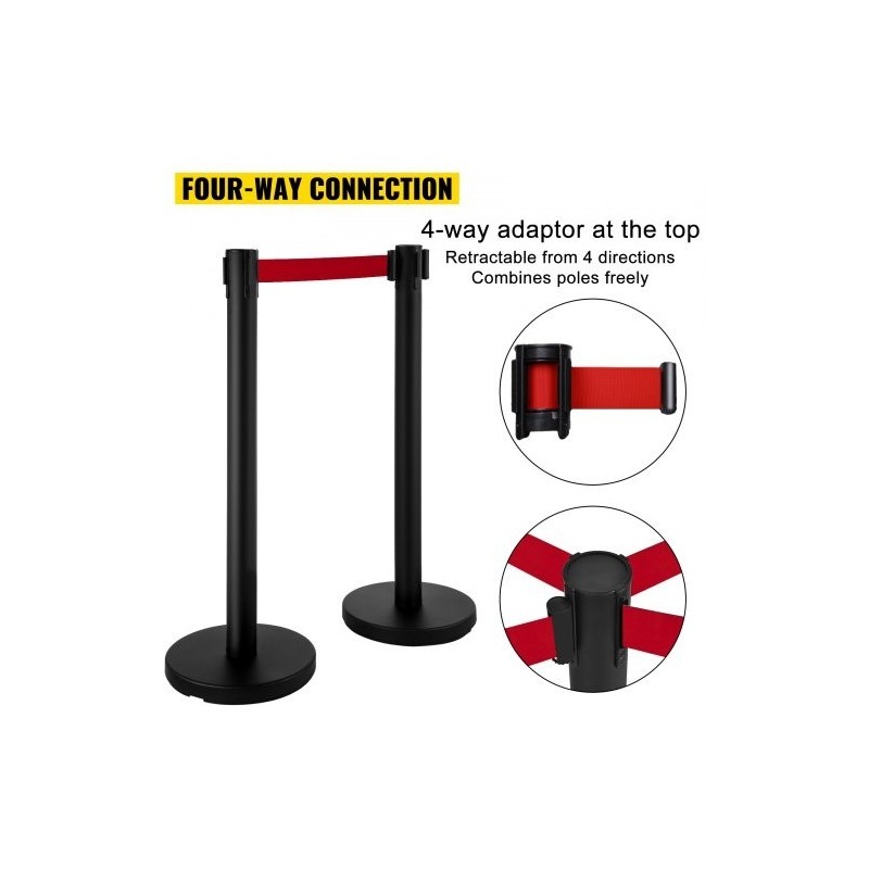 Jononohjaustolpat ruostumattomasta teräksestä 4 kpl musta 90 cm 2 m nauha opastekehys