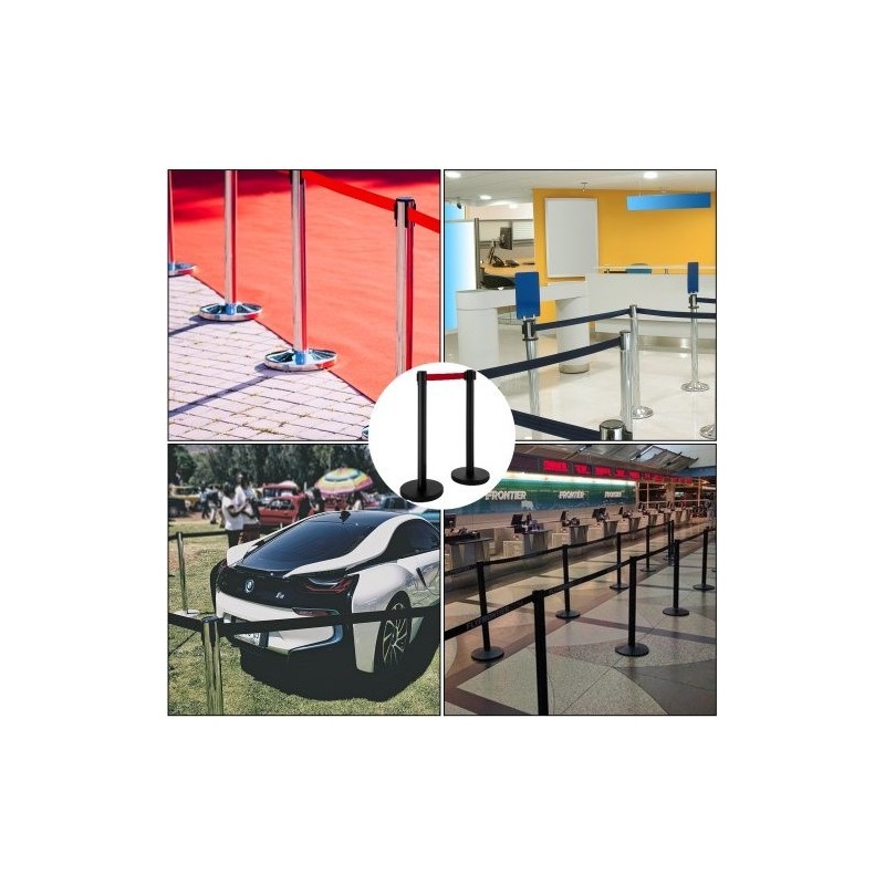 Jononohjaustolpat ruostumattomasta teräksestä 4 kpl musta 90 cm 2 m nauha opastekehys