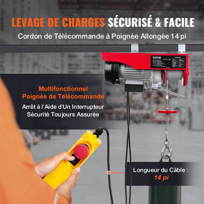 Sähköinen teräsvaijeritalja 250 kg 12 m nostokorkeus kuparimoottori 427 cm johdollinen kaukosäädin