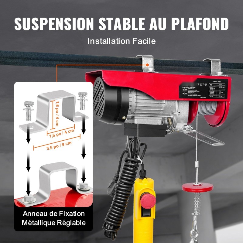 Sähköinen teräsvaijeritalja 250 kg 12 m nostokorkeus kuparimoottori 427 cm johdollinen kaukosäädin
