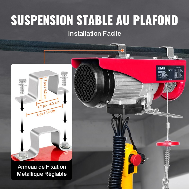 Sähköinen teräsvaijeritalja 600 kg 1150 W 12 m vaijeri puhtaan kuparin moottori