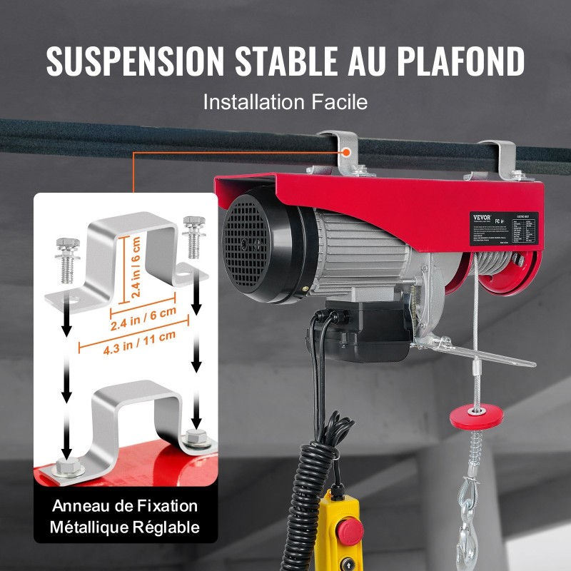 Sähköinen köysinostin 998 kg 1600W 220V puhtaan kuparin moottori 12 m teräsvaijeri