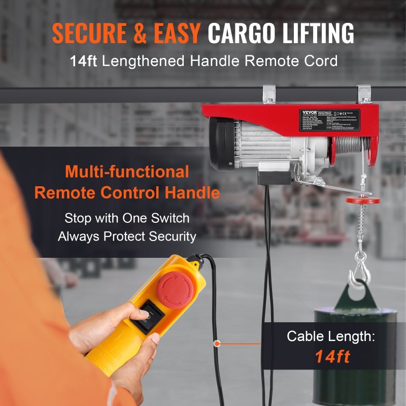 Sähköinen vaijerinostin täyskuparimoottorilla 800 kg enimmäiskuorma 230V johdollinen kaukosäädin