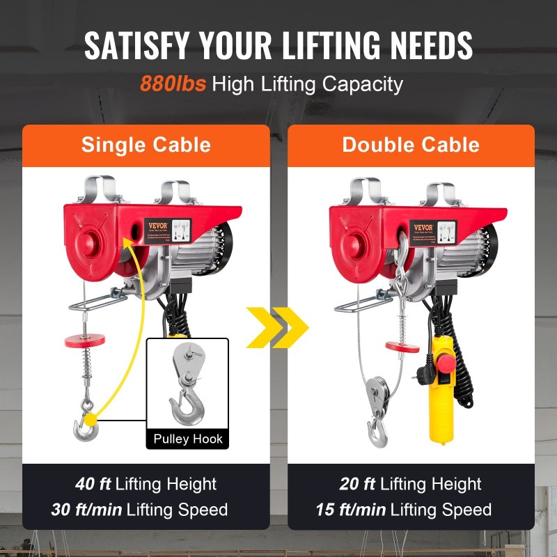Sähköinen vaijerinostin täyskuparimoottorilla 800 kg enimmäiskuorma 230V johdollinen kaukosäädin