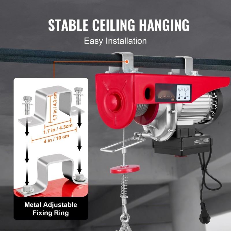 Sähkövaijeritalja 399,2 kg 12 m teräsvaijerilla 850 W 220 V langattomalla kaukosäätimellä