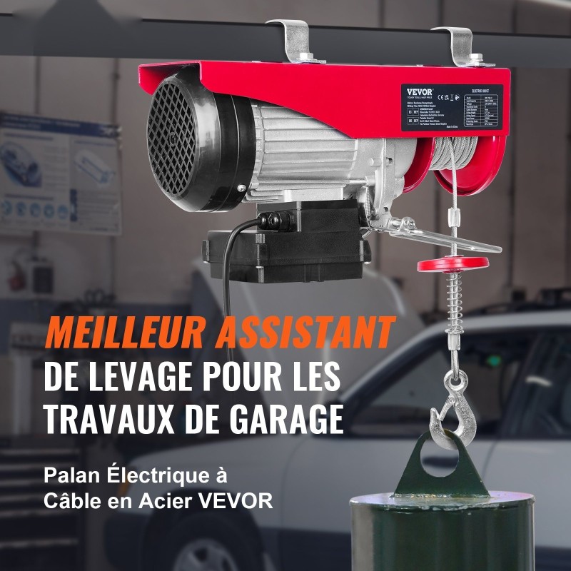 Sähköinen teräsvaijerivinssi 798 kg 1450W 220V 12 m nostokorkeudella langattomalla kaukosäätimellä