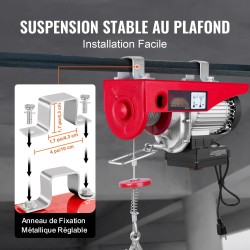Sähköinen teräsvaijerivinssi 798 kg 1450W 220V 12 m nostokorkeudella langattomalla kaukosäätimellä