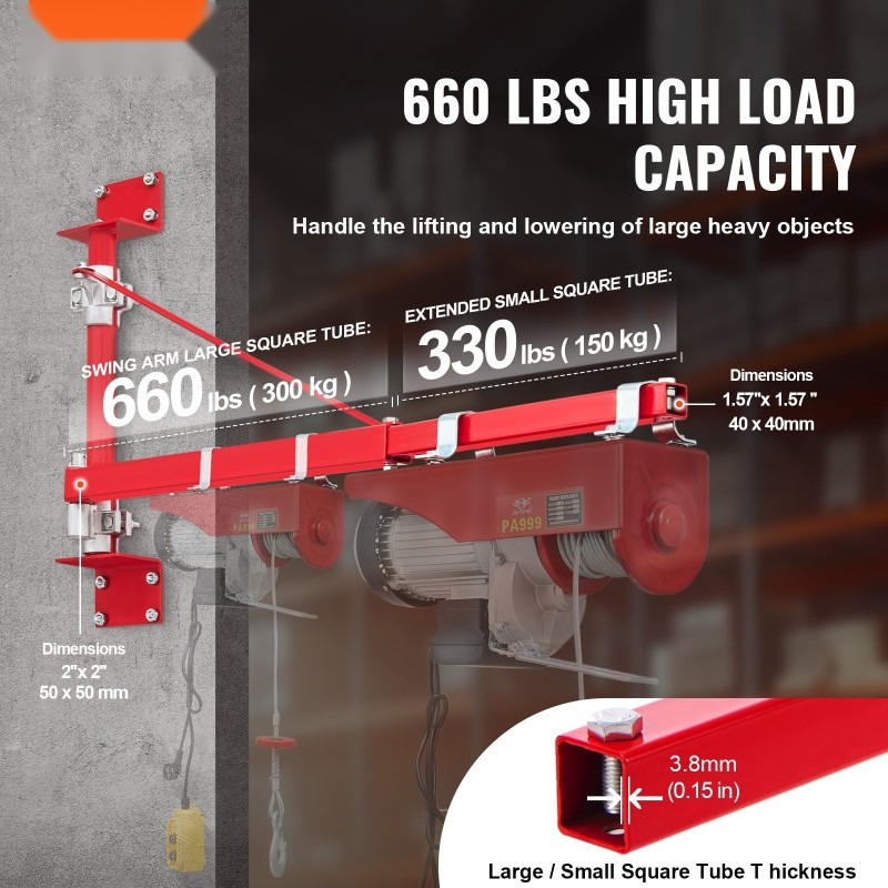 Sähkövinssin tukivarsi teräs 300 kg 180 asteen kääntövarrella työpajalle
