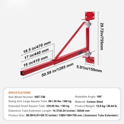 Sähkövinssin tukivarsi teräs 300 kg 180 asteen kääntövarrella työpajalle