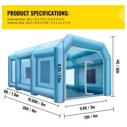 Täytettävä maalausteltta 210D-kangas 8x4x3 m kahdella puhaltimella