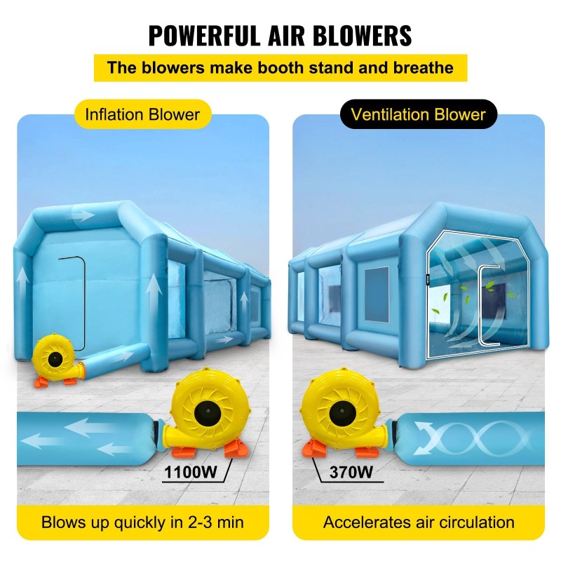 Täytettävä maalausteltta 9 x 6 x 4 m Oxford-kangas täyttö- ja ilmanvaihtopuhaltimilla