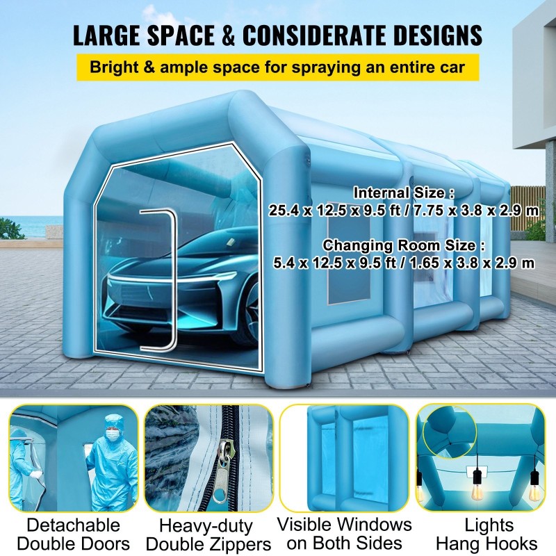 Puhallettava maalausteltta 210D oxford-kangas PVC 10x5x3,5 m mukana 2 puhallinta