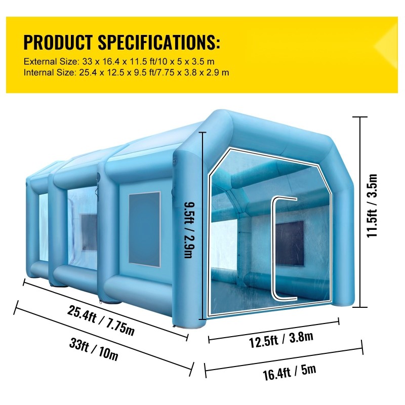 Puhallettava maalausteltta 210D oxford-kangas PVC 10x5x3,5 m mukana 2 puhallinta
