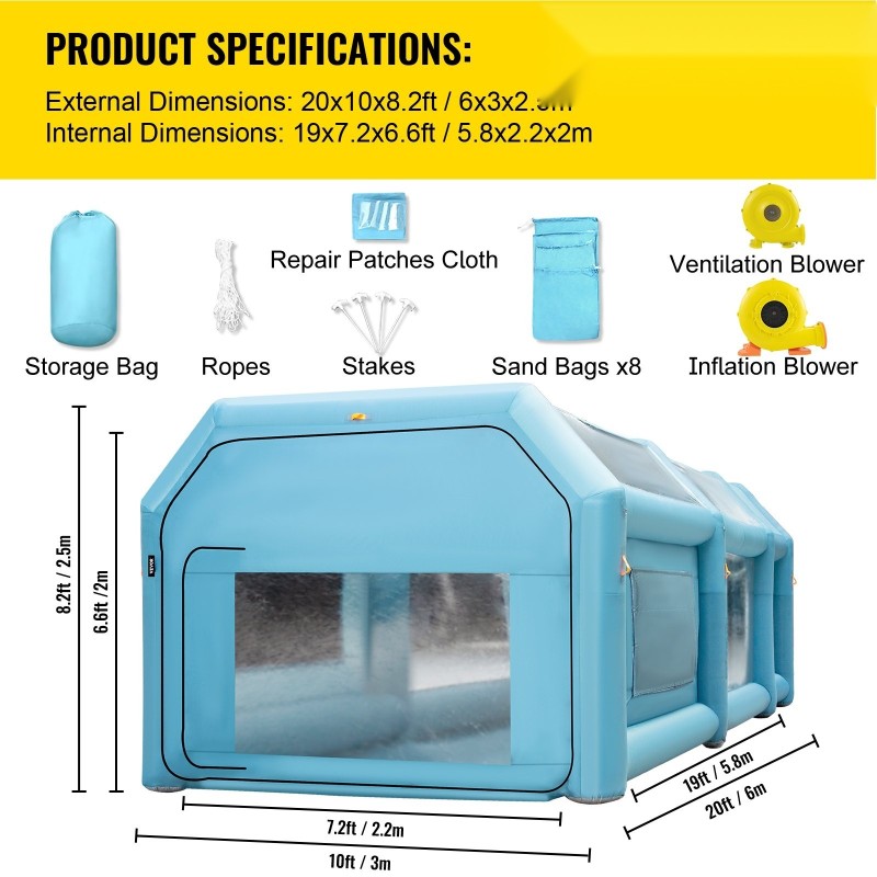 Puhallettava maalausteltta 210D oxford-kangas PVC 6 x 3 x 2,5 m autoille