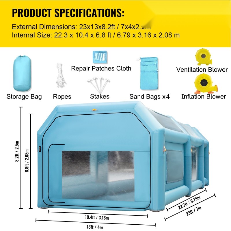 Täytettävä maalausteltta 210D Oxford-kangas PVC koko 7 x 4 x 2,5 m