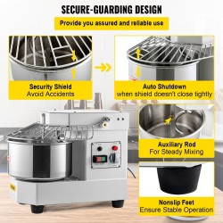 Spiraalitaikinakone 8 litran ruostumaton teräskulho 550 watin ajastin ammattikäyttöön