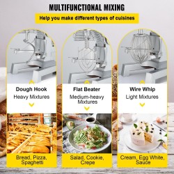 Teollinen yleiskone 15 Qt kulho 600 W ruostumattomilla osilla 3 nopeutta