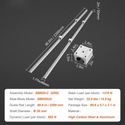Lineaarijohdesarja SBR20 2 kpl 2200 mm kiskoja 4 kpl SBR20UU liukupalikkaa