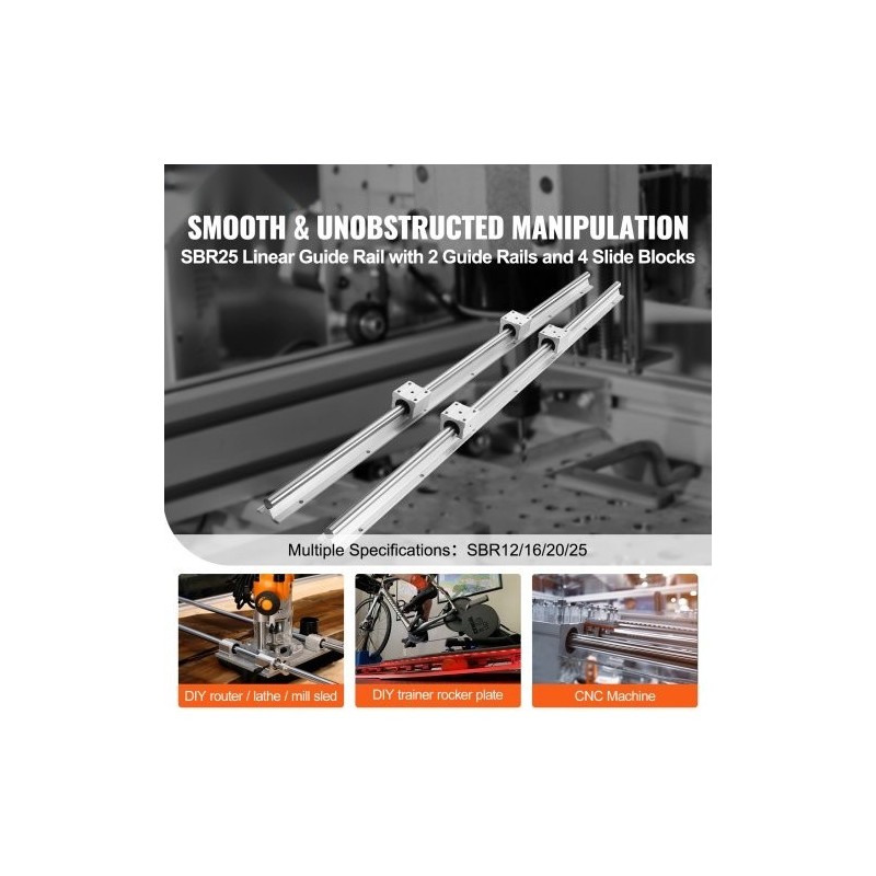 Lineaarikiskosarja SBR25 2 kpl 1200 mm ohjainkiskoja 4 kpl SBR25UU liukupalikoita