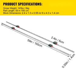 Lineaarikiskosarja teräs 1500 mm 2 kiskoa 4 vaunublokkia jyrsimiin