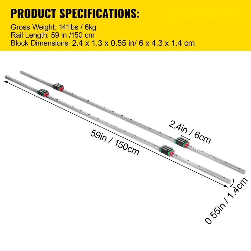 Lineaarikiskosarja teräs 1500 mm 2 kiskoa 4 vaunublokkia jyrsimiin