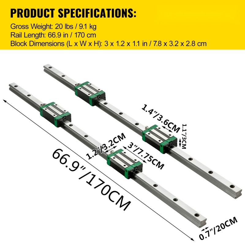 Lineaarikiskosarja 55C teräs HSR20 2 kpl 1700 mm 4 GCr15 kelkkaa