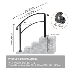 Ulkoporraskaide yhdelle tai kolmelle askelmalle mustasta taotusta raudasta säädettävä