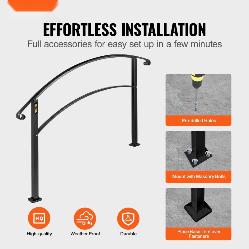 Portaiden kaide taottua rautaa 1–4 askelmalle mattamusta säädettävä asennussarja mukana