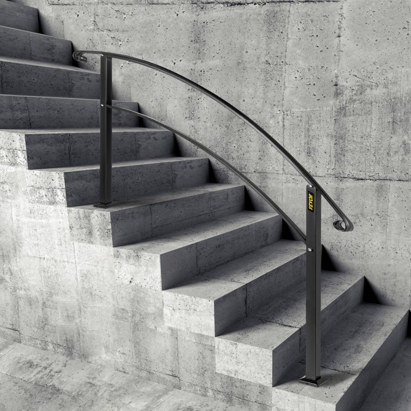 Käsijohde taotusta raudasta 1–5 portaalle ulkokäyttöön musta säädettävä korkeus ja kulma