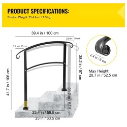 Takorautainen kaide ulkoportaille 3 portaalle mattamusta asennussarjalla