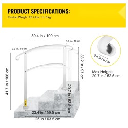 Ulkokaide taotusta raudasta kolmen askeleen säädettävä mattavalkoinen asennussarja