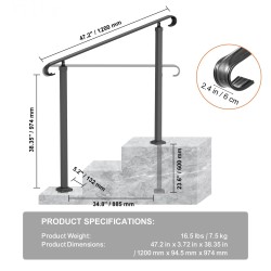 Taottu rautakaide ulkokäyttöön sopii 2–3 askelmalle musta säädettävä korkeus ja kulma