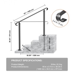 Taotettu rautakaide kolmen askeleen ulkoportaisiin musta säädettävä asennussarja mukana