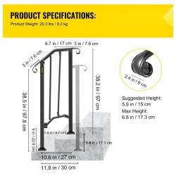 Taottu rautakaide musta jauhemaalattu sopii yhdelle tai kahdelle portaalle säädettävä korkeus