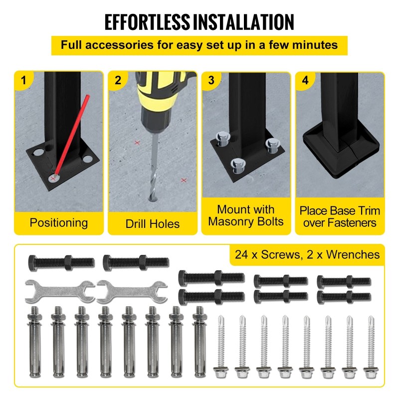 Taottu rautakaide musta jauhemaalattu sopii yhdelle tai kahdelle portaalle säädettävä korkeus